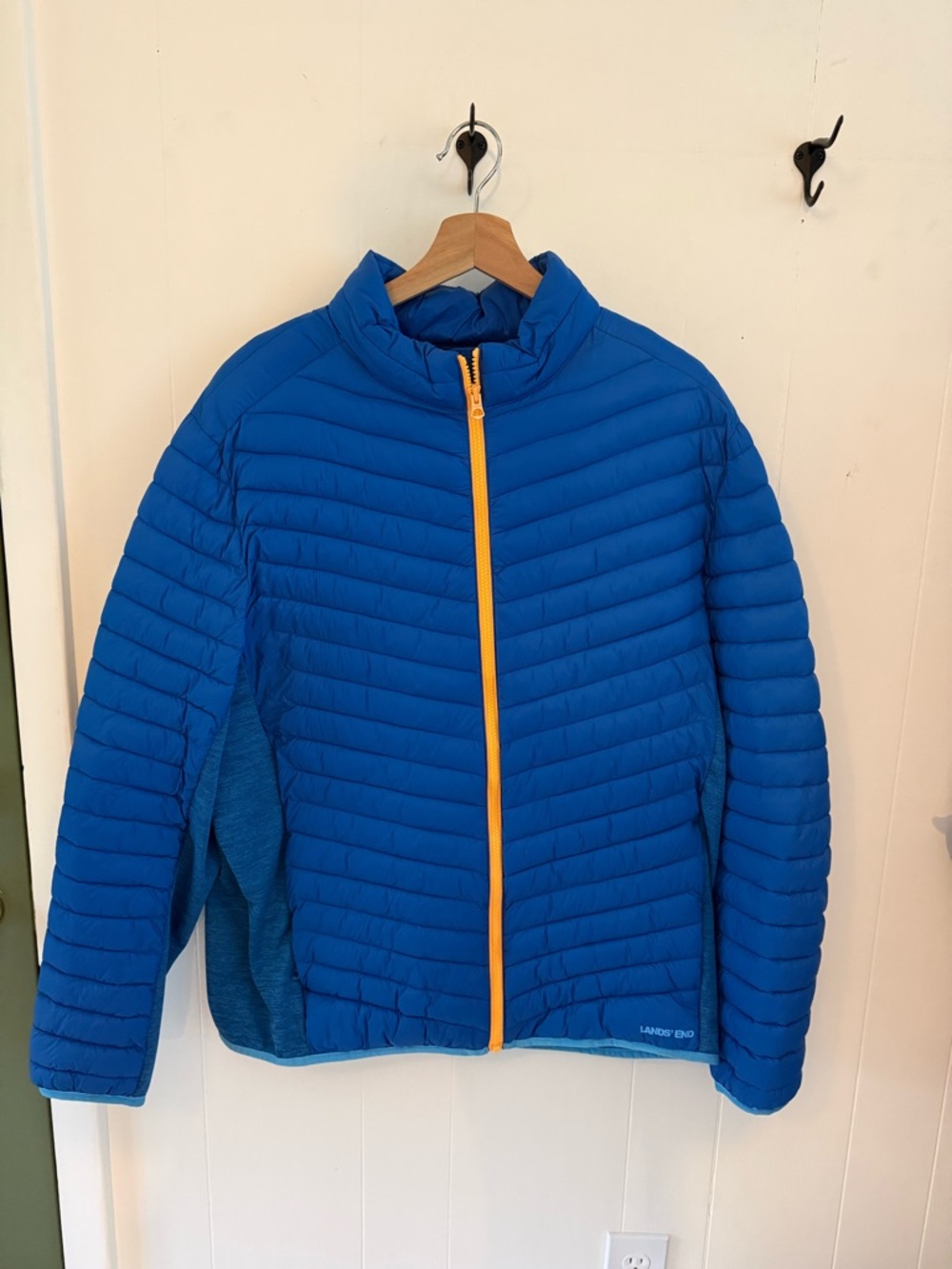 Lands End Blue Quilted Jacket with Yellow Zip